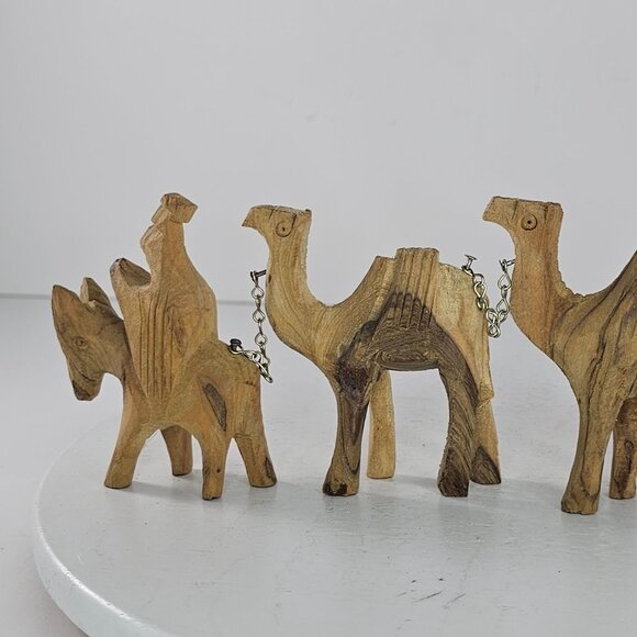 Vintage Wooden Camel Train Figurines With Rider & Donkey Olive Wood Nativity - Picture 6 of 8